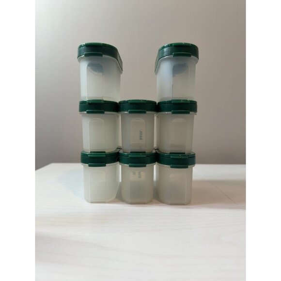 Tupperware Spice Containers Set of 8 Clear Green Lids Vintage 1843-19 - Picture 6 of 7